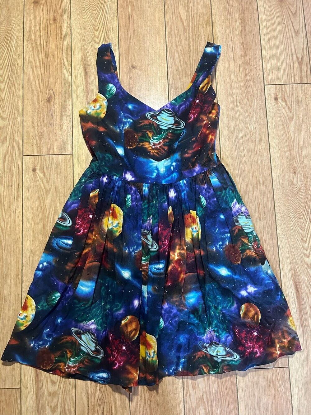 Hearts And Found Planet Themed Dress Adjustable Straps Lined Pockets XXL See Hem